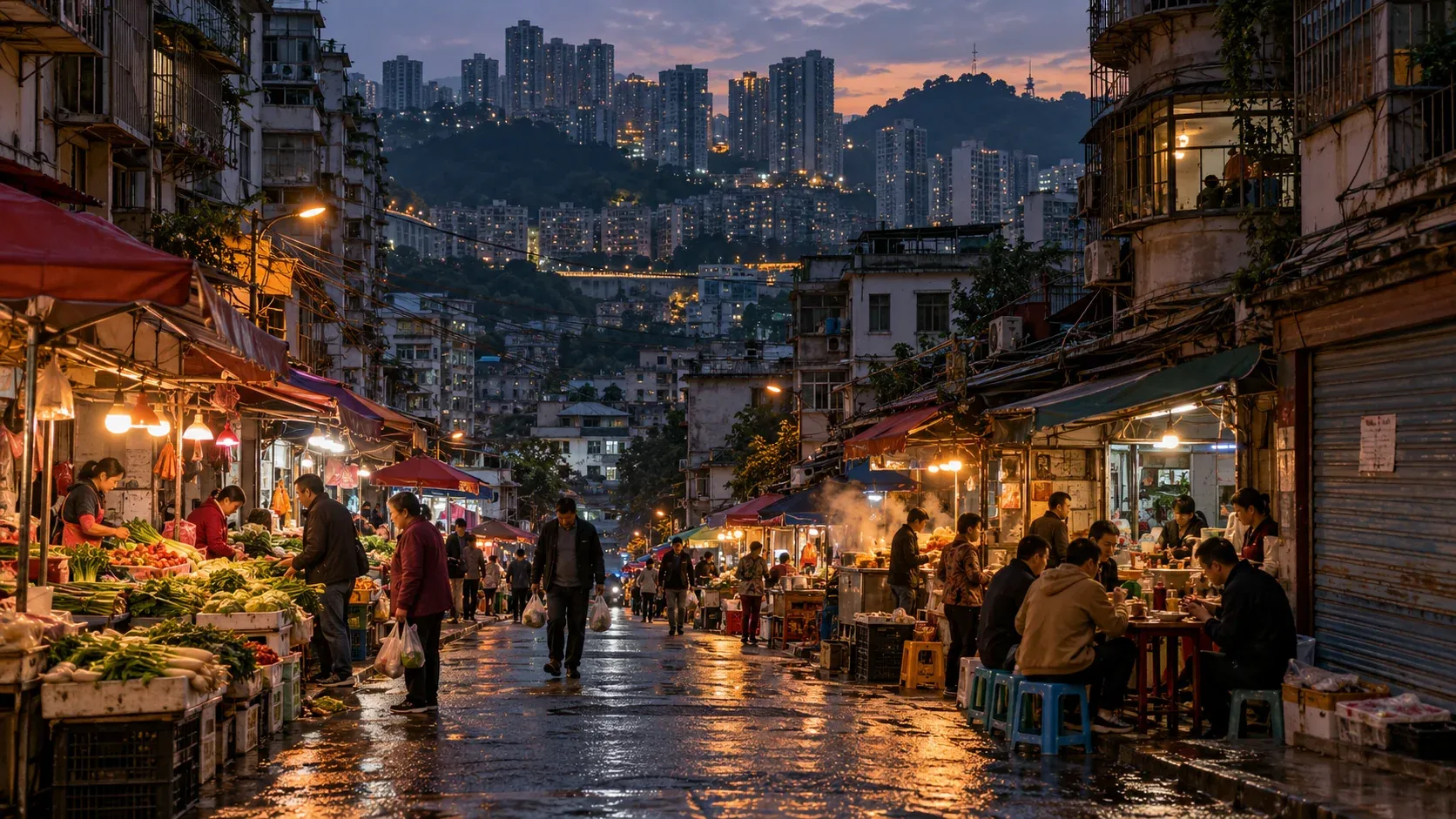 贵阳街边菜摊和转让门面的AI场景示意
