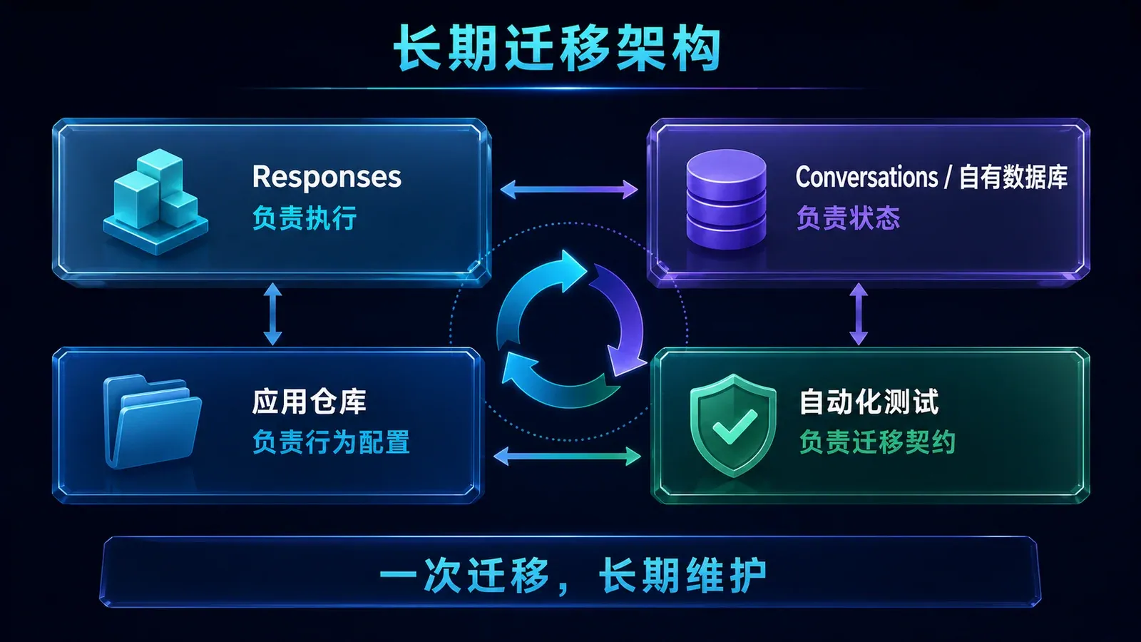 Responses、状态存储、应用配置和自动化测试的长期迁移架构