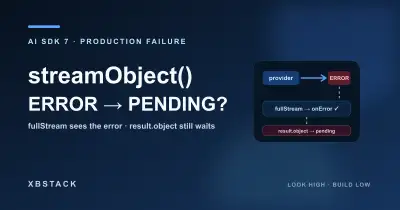 Vercel AI SDK streamObject result promises remaining pending after an error and the application failure-fence workaround - XBSTACK